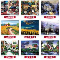 Student landscape large landscape painting animal decoration painting animation Tea House diy digital oil painting diy coloring painting landscape