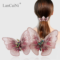 Handmade beaded embroidery fabric butterfly hair card Korean edition plate hair top clip Adult elegant lady ponytail hair clip headdress