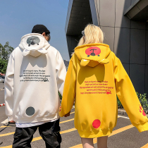 A couple of autumn and winter models cute bear ears velvet thickened hooded sweater men and women national tide brand loose version of the jacket