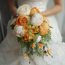 Hand bouquet Simulation rose Autumn bride hand bouquet Wedding travel wedding props Bouquet Home decoration