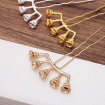 Handmade diy ancient style Ming hairpin step shake jewelry material five-headed wave Pearl hairpin nine row hairpin accessories