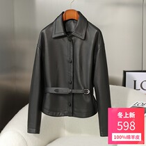 2021 new autumn and winter womens leather sheep leather leather clothing womens simple slim short waist real leather coat