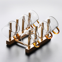 Small Cup with cup holder household glass belt tea cup tea cup hanging drain rack kung fu tea cup A