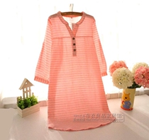  Foreign trade womens pure cotton gauze striped home skirt home long skirt night skirt can roll sleeves spring and summer new womens skirt
