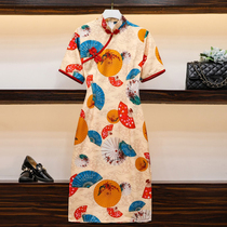 Plus-size fat sister summer dress 2023 new foreign style age improved version of cheongsam fashion retro celebrity dress