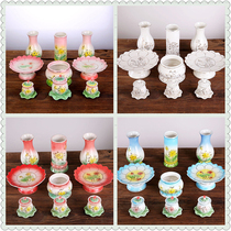 Loss of clear enamel color ceramics 9-piece pure white suit Buddha relief lotus incense burner vase vase for cup fruit plate incense bucket