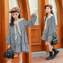 Girls dress Korean version of foreign Style 2020 new arrogant Tiger child lattice skirt subnet red long sleeve spring and autumn