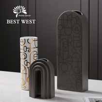 Modern creative ceramic vase dry flower arrangement soft decoration Model Room exhibition hall decoration home living room light luxury decoration
