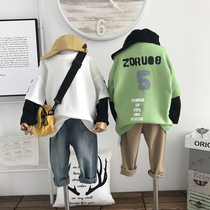 Green childrens products) Spring and Autumn 2020 Korean childrens holiday two-piece digital 5 printed T-shirt trendy cotton bright color top