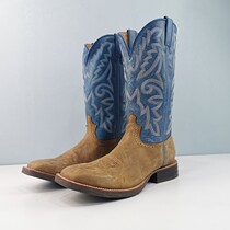 Blue new sleeve square head embroidered cowhide riding boots male knight boots inside and outside full leather high boots 445 yards