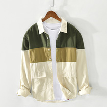 Splicing Overalls Shirt Mens fall Long sleeves 100 lap Fashion handsome jacket Japanese style Korean version Trend shirt jacket