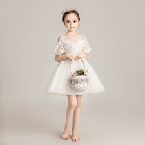 Girl white gauze princess dress flower girl wedding dress puffy gauze childrens foreign evening dress little girl piano costume