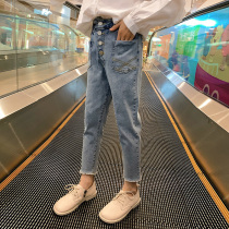 Girls jeans foreign-style children autumn clothes 2021 new slim-legged pants Korean children Harlan ankle-length pants