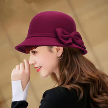 Bow Korean version of celebrities retro ladies new outdoor fashion windproof hats for children in winter suitable for round face bowler