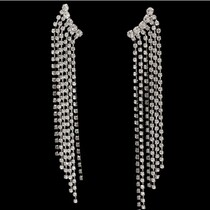  Korean light luxury swaying style Feminine bright full diamond inequality split tassel sexy earrings