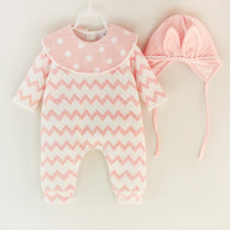 Spring and autumn slightly thick baby clothes one-piece baby crawling clothes Full moon 100-day dress out clothes 0-3-6 months Haiyi