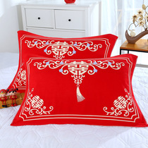 Wedding pillow towel pure cotton pair of red festive high-grade European newlywed models to accompany the wedding with a happy word pillow towel