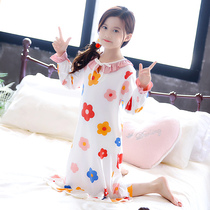 Girls night Dress Autumn thin long-sleeved cotton Childrens pajamas Big virgin girl floral princess dress Baby home clothes