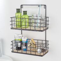ins-free stiletto iron art Wall containing basket Bathroom hanging basket Kitchen Shelving wall Cosmetic Double Shelf