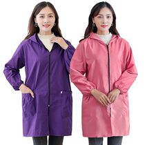 Fashion overcoat adult waterproof womens work clothes Korean version of the home kitchen oil-proof apron long sleeve jacket thin summer