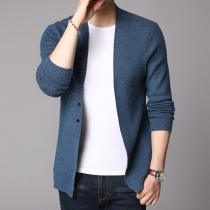 2021 spring and autumn knitted cardigan mens summer thin coat Korean version of the trend Youth Tide brand coat casual gown