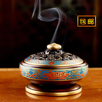  Taiwan pure copper sandalwood stove Enamel color antique cloisonne lotus plate incense sandalwood agarwood incense stove incense set