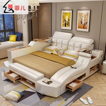 Massage tatami leather bed Leather bed Double bed Large bed 1 8 multi-function modern simple master bedroom storage wedding bed