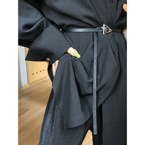 ACUP black triangle buckle BV thin belt ladies fashion decorative belt simple versatile belt