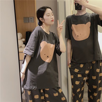 Day-series lovers short sleeves Sleeping Clothing Slim pure cotton cute cartoon Cubs Home Suit Big Code 200 Catty Pants Suit