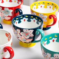 Ceramic Cup boutique milk breakfast cup oatmeal Cup Female large capacity microwave oatmeal Cup hand made ceramic color