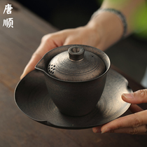 Retro ceramic hand grab cup cup hand rough ceramic three talents bowl set kung fu household tea cooker single