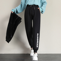 Plus velvet sweatpants childrens autumn and winter thick loose bunches feet casual pants 2021 new student Haren pants tide
