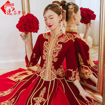 Velvet show clothes 2021 new autumn wedding Chinese bridal clothes large size slim slim dragon and phoenix coat wedding dress