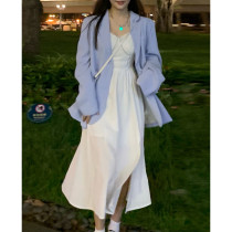 DREAM SEVEN77 blue suit jacket woman 2021 early autumn new Korean version loose 100 hitch suit jacket