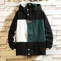 Simple accent autumn Japanese color-style tooling jacket mens Tide brand plus size loose jacket fat trend