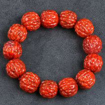 93 69 grams of carved walnut beads] Persimmon red Ze good oil Runnan red agate bracelet