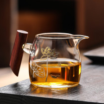 Thickened heat-resistant wooden handle glass fair cup Kung Fu tea filter tea dispenser tea leak one set tea set spare parts