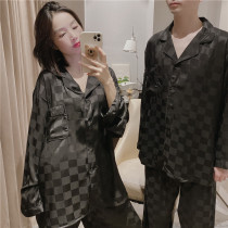 Net red lovers cardiovert sleepwear thin models emulated silk minimalist lattice ice silk home for a large size 200 catty suit