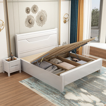 Solid wood bed white modern minimalist 1 2m1 35 children Double 1 5 air pressure drawer storage bed 1 8 meters home