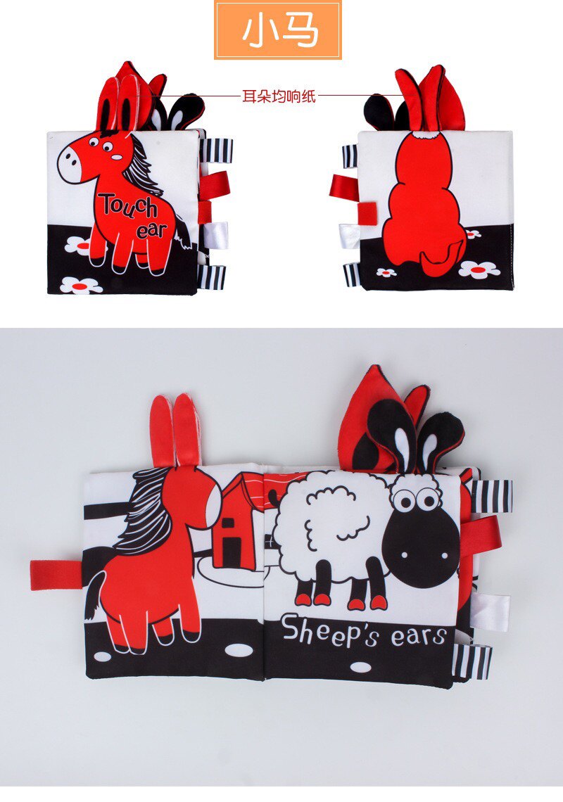 Детская книга из ткани 新生儿黑白红视觉标签触摸布书撕不烂可啃咬亲子互动色彩教育玩具 Other