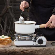 Enamel Japanese style 14-18cm glass lid edging single handle pot Cute soup pot Enamel pot thickened enamel milk pot