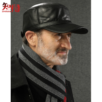 Old man leather hat mens winter warm ear protection old head hat middle-aged elderly flat cap cap dad grandfather