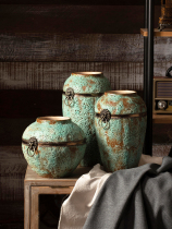 Jingdezhen modern simple handmade thick Pottery Jar Jar vase flower arrangement dried flower old antique flower pot three-piece set