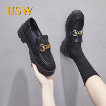 Small Leather Shoes Women 2021 Summer New Thin style Inn Wind Black 100 Lapped Breathable Mesh Hollowed-out Fashion Lego Shoes