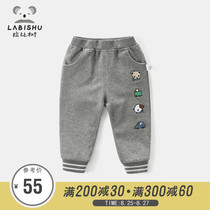 Rabi tree childrens clothing boys pants 2020 autumn and winter plus velvet childrens baby bear to travel bunched casual pants