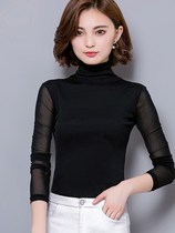 High collar net gauze base shirt Womens gauze foreign tulle inside wear thin spring spring and autumn Joker black gauze 2021 New