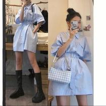 Yamamoto style French niche tea break Little man dating hot girl Frock shirt summer dress design sense blue