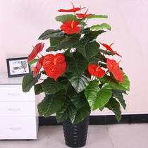 Simulation green plant fake tree Indoor floor-to-ceiling bonsai plant living room decoration ornaments Plastic fake flower fortune Tree Auspicious anthurium