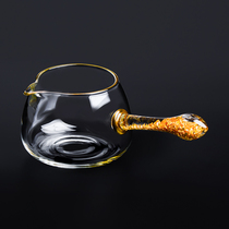 Crystal heat-resistant glass fair cup tea drain set Side handle Gold foil male cup thickened tea separator Kung Fu tea sea tea set