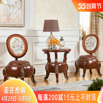 Bedroom indoor balcony Leisure table and chairs Three sets of luxurious solid wood ultra-one thousand leather small round table tea table combined Eurostyle